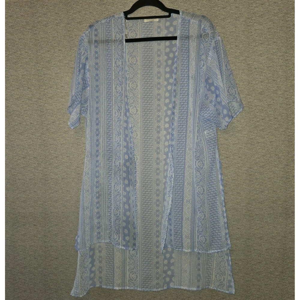 Ultra Flirt Floral Sheer Cardigan Boho Blue Paisley High-Low Flowy Womens Medium